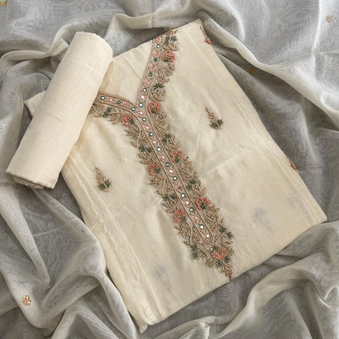 Mal Chanderi Unstitched Suit Set with Elegant Dabka & Pearl Work - NS0845 - B