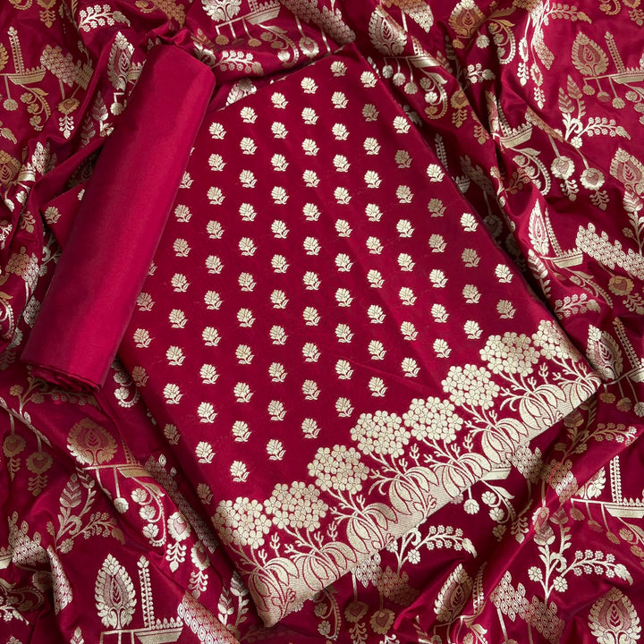Banarasi Silk Unstitched Suit Set-LF1701-A3