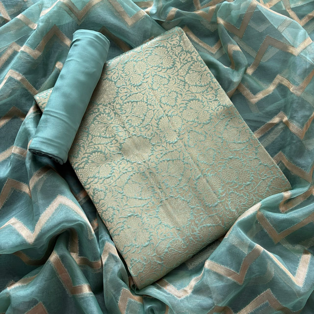 Premium Tanchui Silk Unstitched Suit Set with Luxurious Woven Detailing - ECE991 - 01