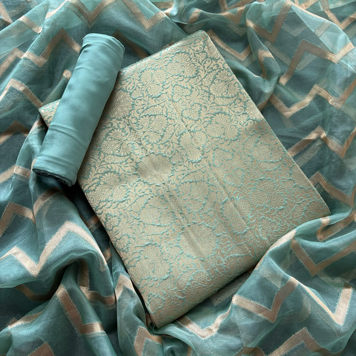 Premium Tanchui Silk Unstitched Suit Set with Luxurious Woven Detailing - ECE991 - 01
