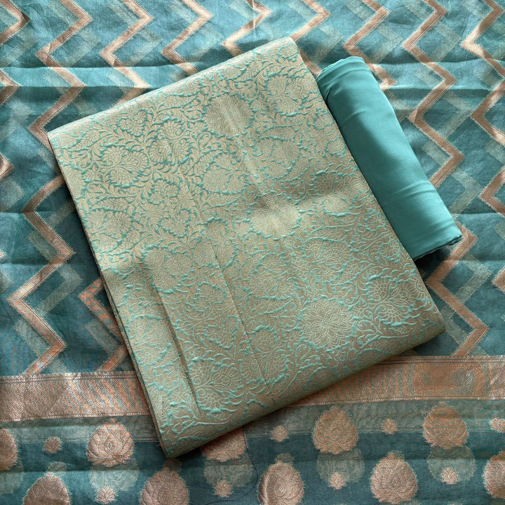 Premium Tanchui Silk Unstitched Suit Set with Luxurious Woven Detailing - ECE991 - 01