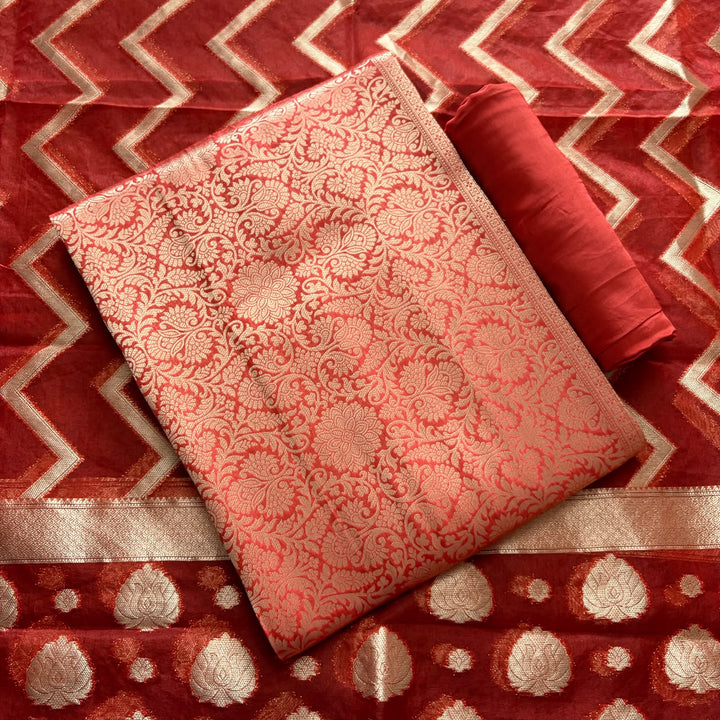 Premium Tanchui Silk Unstitched Suit Set with Luxurious Woven Detailing - ECE991 - 02