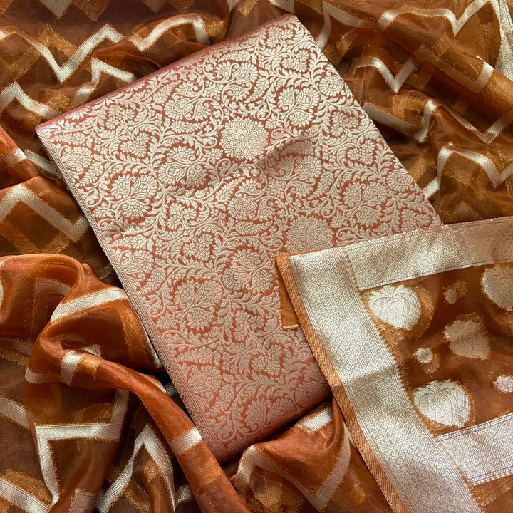 Premium Tanchui Silk Unstitched Suit Set with Luxurious Woven Detailing - ECE991 - 04