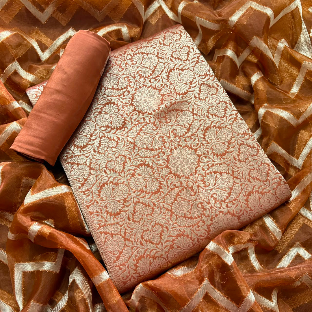 Premium Tanchui Silk Unstitched Suit Set with Luxurious Woven Detailing - ECE991 - 04