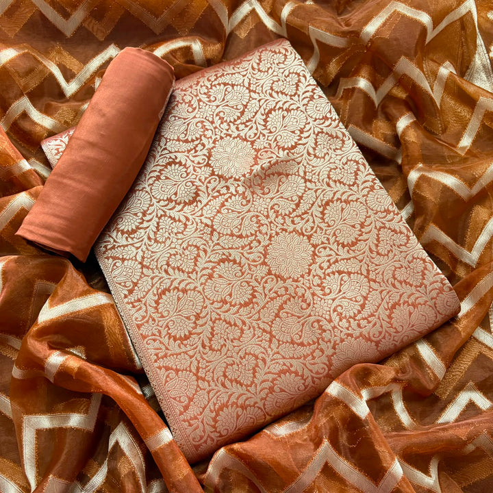 Premium Tanchui Silk Unstitched Suit Set with Luxurious Woven Detailing - ECE991 - 04