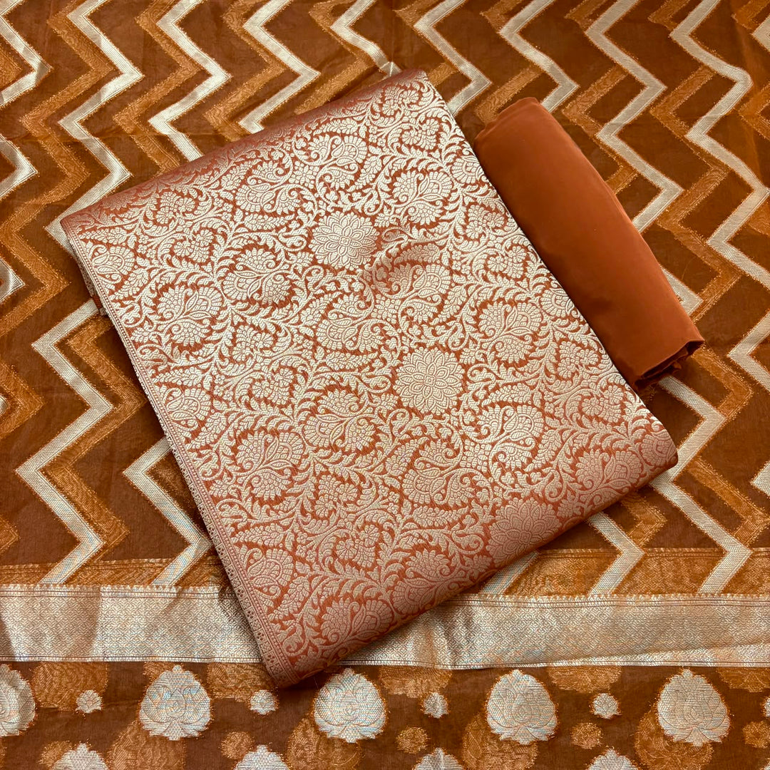 Premium Tanchui Silk Unstitched Suit Set with Luxurious Woven Detailing - ECE991 - 04