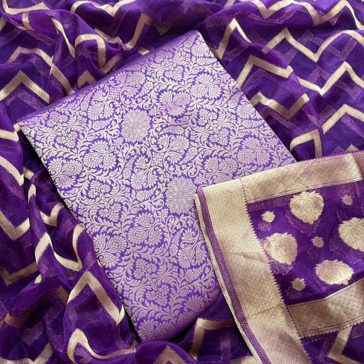 Premium Tanchui Silk Unstitched Suit Set with Luxurious Woven Detailing - ECE991 - 03