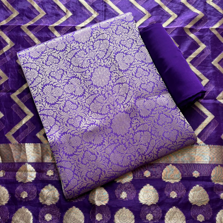 Premium Tanchui Silk Unstitched Suit Set with Luxurious Woven Detailing - ECE991 - 03