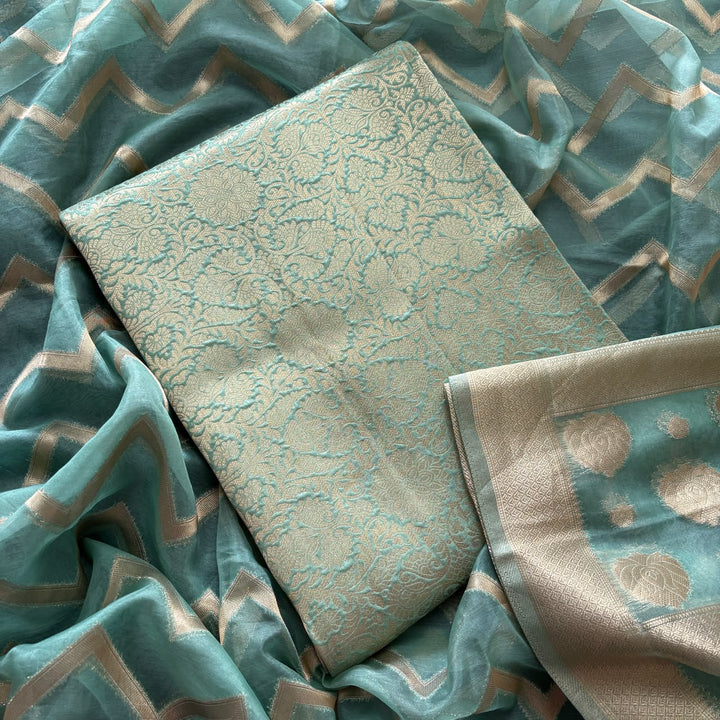 Premium Tanchui Silk Unstitched Suit Set with Luxurious Woven Detailing - ECE991 - 01