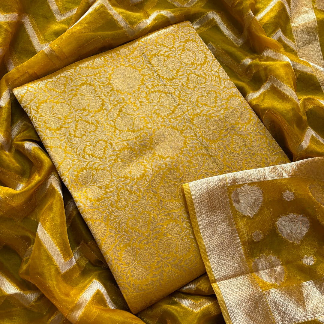 Premium Tanchui Silk Unstitched Suit Set with Luxurious Woven Detailing - ECE991 - 05