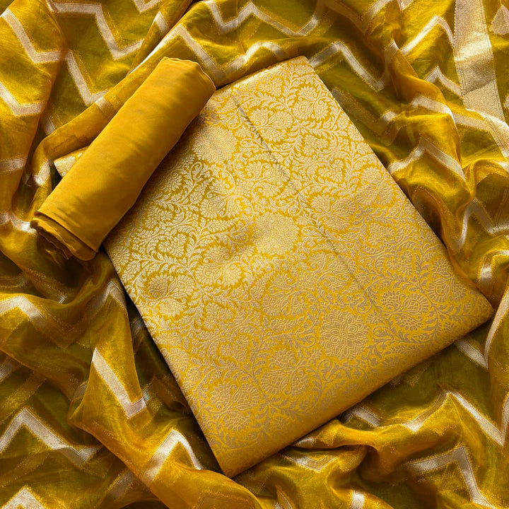 Premium Tanchui Silk Unstitched Suit Set with Luxurious Woven Detailing - ECE991 - 05