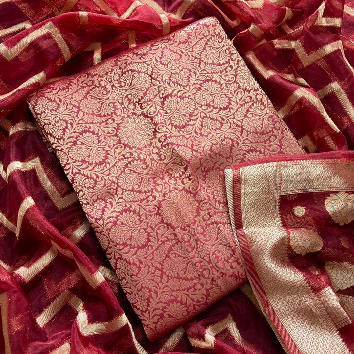 Premium Tanchui Silk Unstitched Suit Set with Luxurious Woven Detailing - ECE991 - 06
