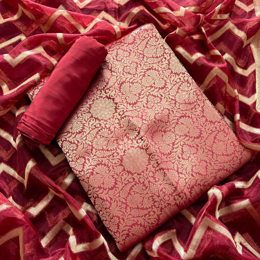 Premium Tanchui Silk Unstitched Suit Set with Luxurious Woven Detailing - ECE991 - 06