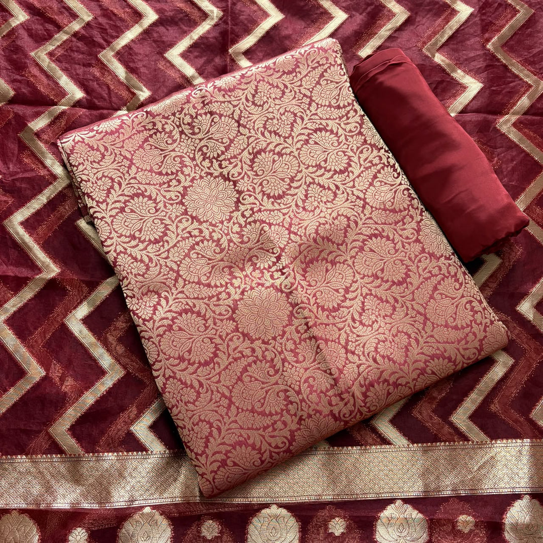 Premium Tanchui Silk Unstitched Suit Set with Luxurious Woven Detailing - ECE991 - 06