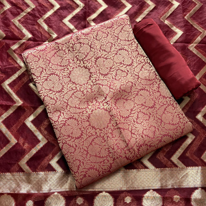 Premium Tanchui Silk Unstitched Suit Set with Luxurious Woven Detailing - ECE991 - 06