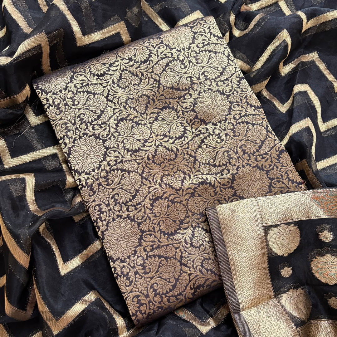 Premium Tanchui Silk Unstitched Suit Set with Luxurious Woven Detailing - ECE991 - 07