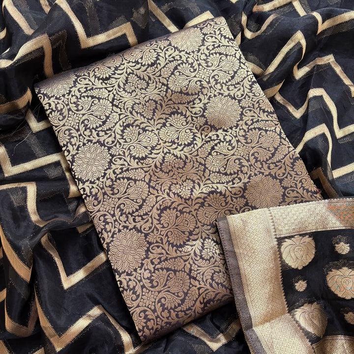 Premium Tanchui Silk Unstitched Suit Set with Luxurious Woven Detailing - ECE991 - 07