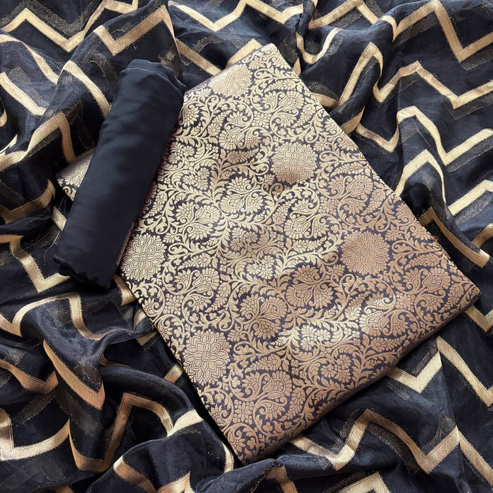 Premium Tanchui Silk Unstitched Suit Set with Luxurious Woven Detailing - ECE991 - 07