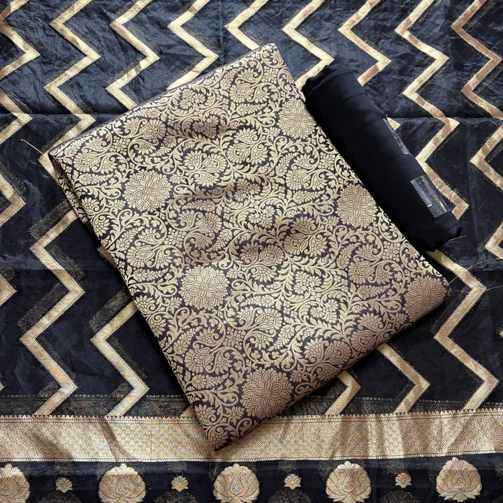 Premium Tanchui Silk Unstitched Suit Set with Luxurious Woven Detailing - ECE991 - 07