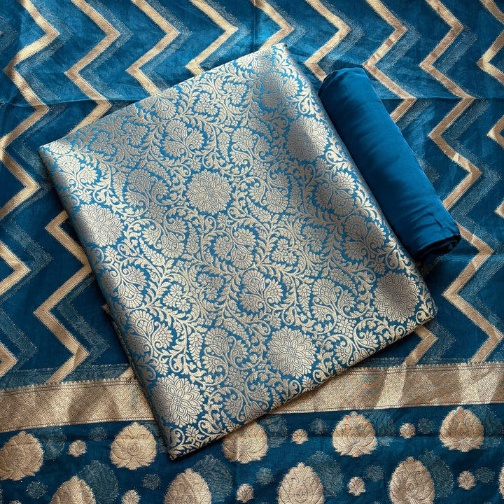 Premium Tanchui Silk Unstitched Suit Set with Luxurious Woven Detailing - ECE991 - 10