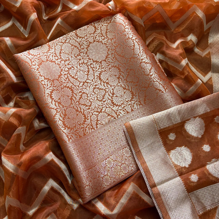 Premium Tanchui Silk Unstitched Suit Set with Luxurious Woven Detailing - ECE991 - 09