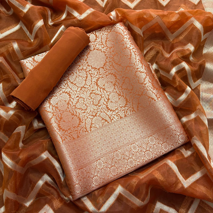 Premium Tanchui Silk Unstitched Suit Set with Luxurious Woven Detailing - ECE991 - 09