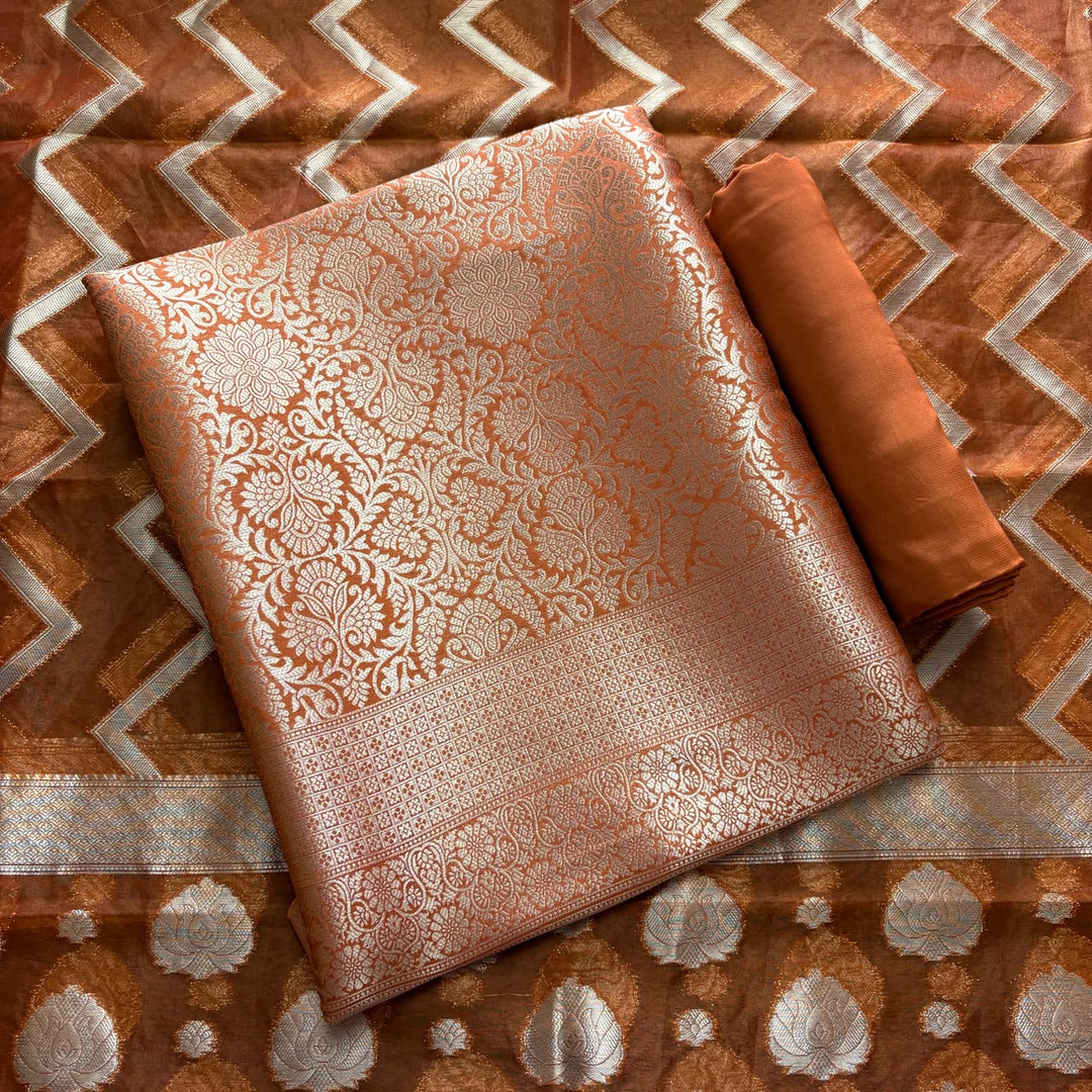 Premium Tanchui Silk Unstitched Suit Set with Luxurious Woven Detailing - ECE991 - 09