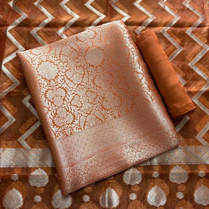 Premium Tanchui Silk Unstitched Suit Set with Luxurious Woven Detailing - ECE991 - 09