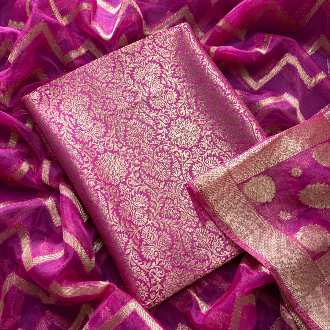 Premium Tanchui Silk Unstitched Suit Set with Luxurious Woven Detailing - ECE991 - 08