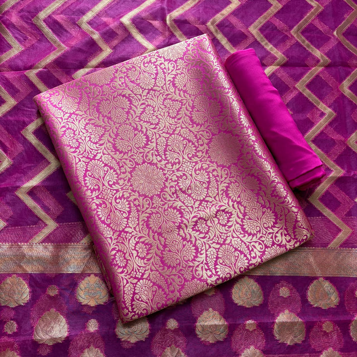 Premium Tanchui Silk Unstitched Suit Set with Luxurious Woven Detailing - ECE991 - 08