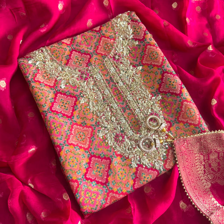 Premium Tissue Silk  Unstitched Suit Set With Intricate Dabka & Sequins Embroidery | RC2480-2