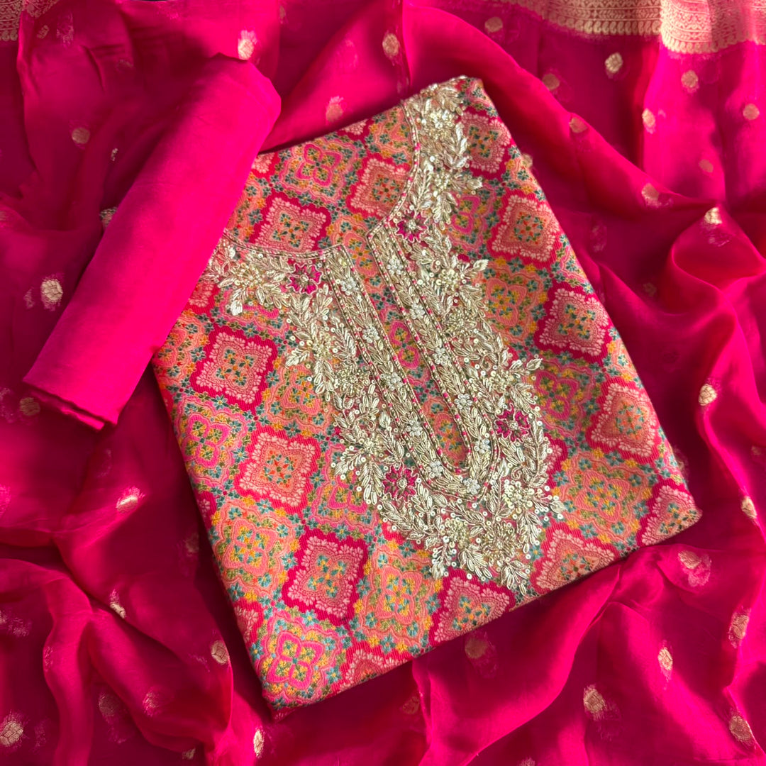 Premium Tissue Silk  Unstitched Suit Set With Intricate Dabka & Sequins Embroidery | RC2480-2