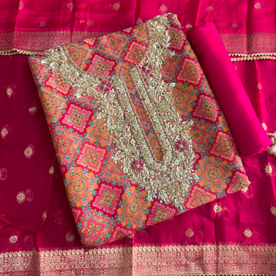 Premium Tissue Silk  Unstitched Suit Set With Intricate Dabka & Sequins Embroidery | RC2480-2