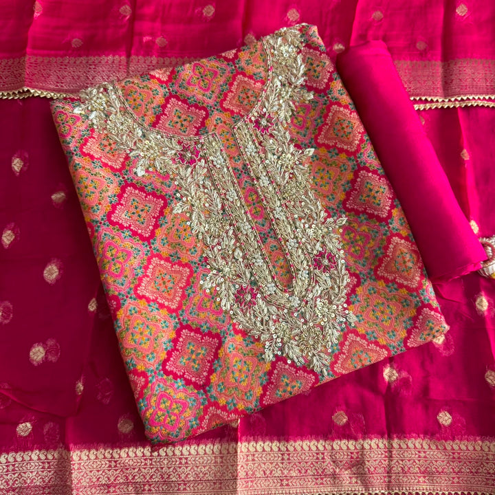 Premium Tissue Silk  Unstitched Suit Set With Intricate Dabka & Sequins Embroidery | RC2480-2