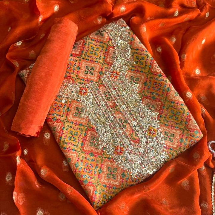 Premium Tissue Silk  Unstitched Suit Set With Intricate Dabka & Sequins Embroidery | RC2480-1