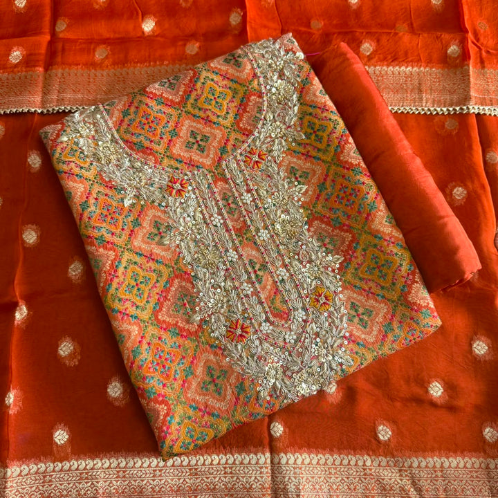Premium Tissue Silk  Unstitched Suit Set With Intricate Dabka & Sequins Embroidery | RC2480-1