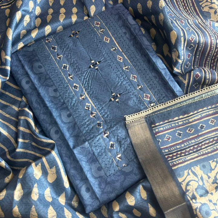 Premium Tanchui Silk Unstitched Suit Set with Mirror & Thread Work - NY2708-3