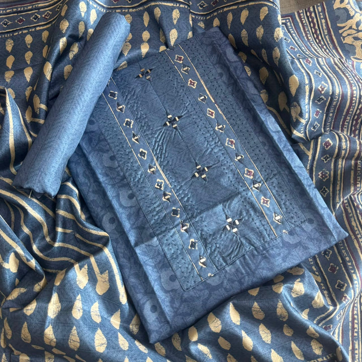 Premium Tanchui Silk Unstitched Suit Set with Mirror & Thread Work - NY2708-3