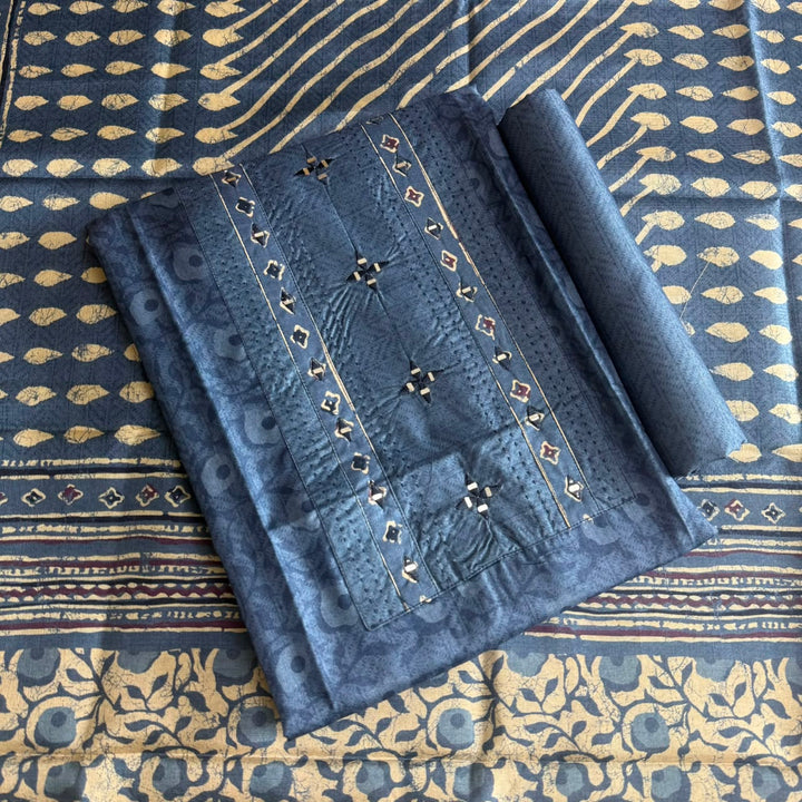 Premium Tanchui Silk Unstitched Suit Set with Mirror & Thread Work - NY2708-3