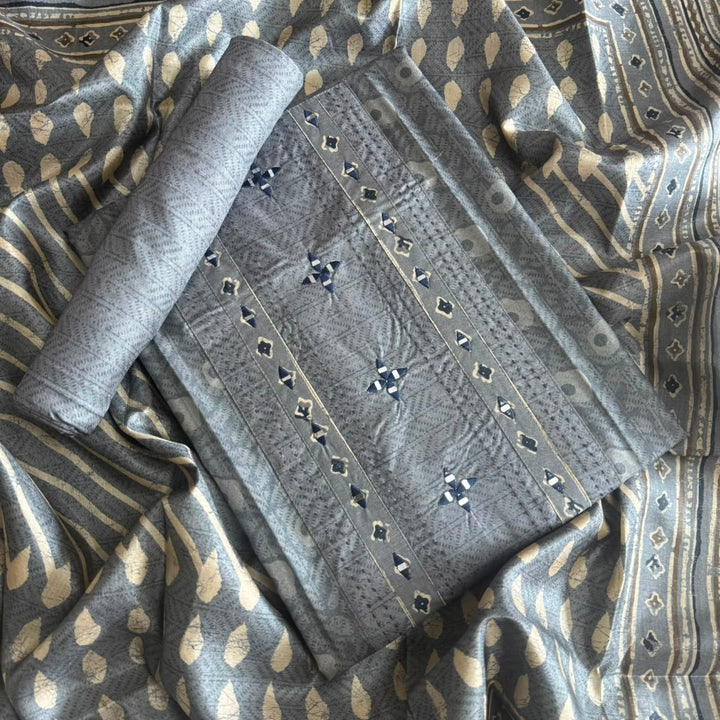 Premium Tanchui Silk Unstitched Suit Set with Mirror & Thread Work - NY2708-2