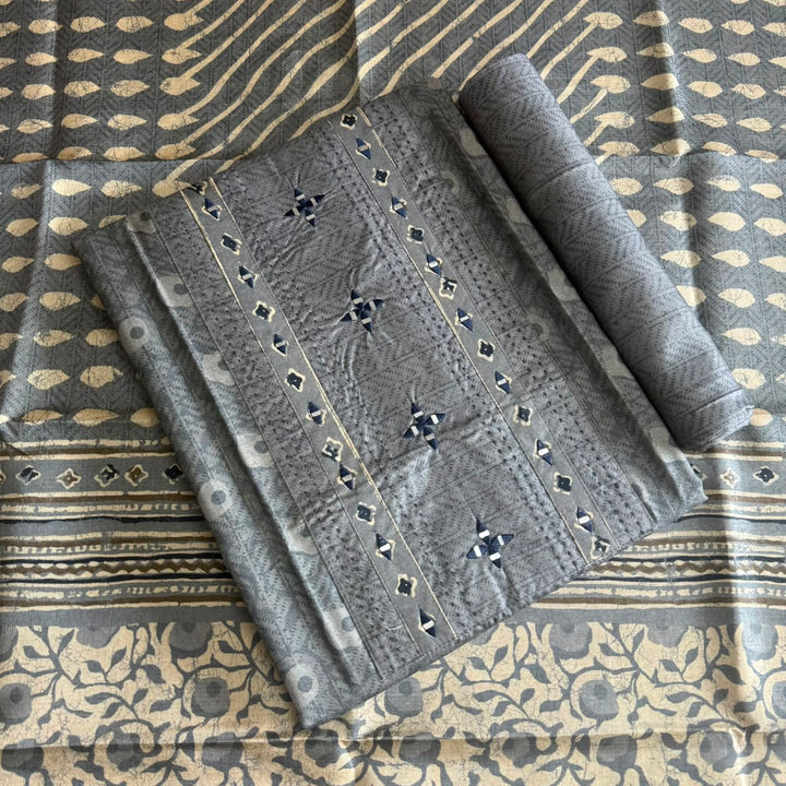 Premium Tanchui Silk Unstitched Suit Set with Mirror & Thread Work - NY2708-2