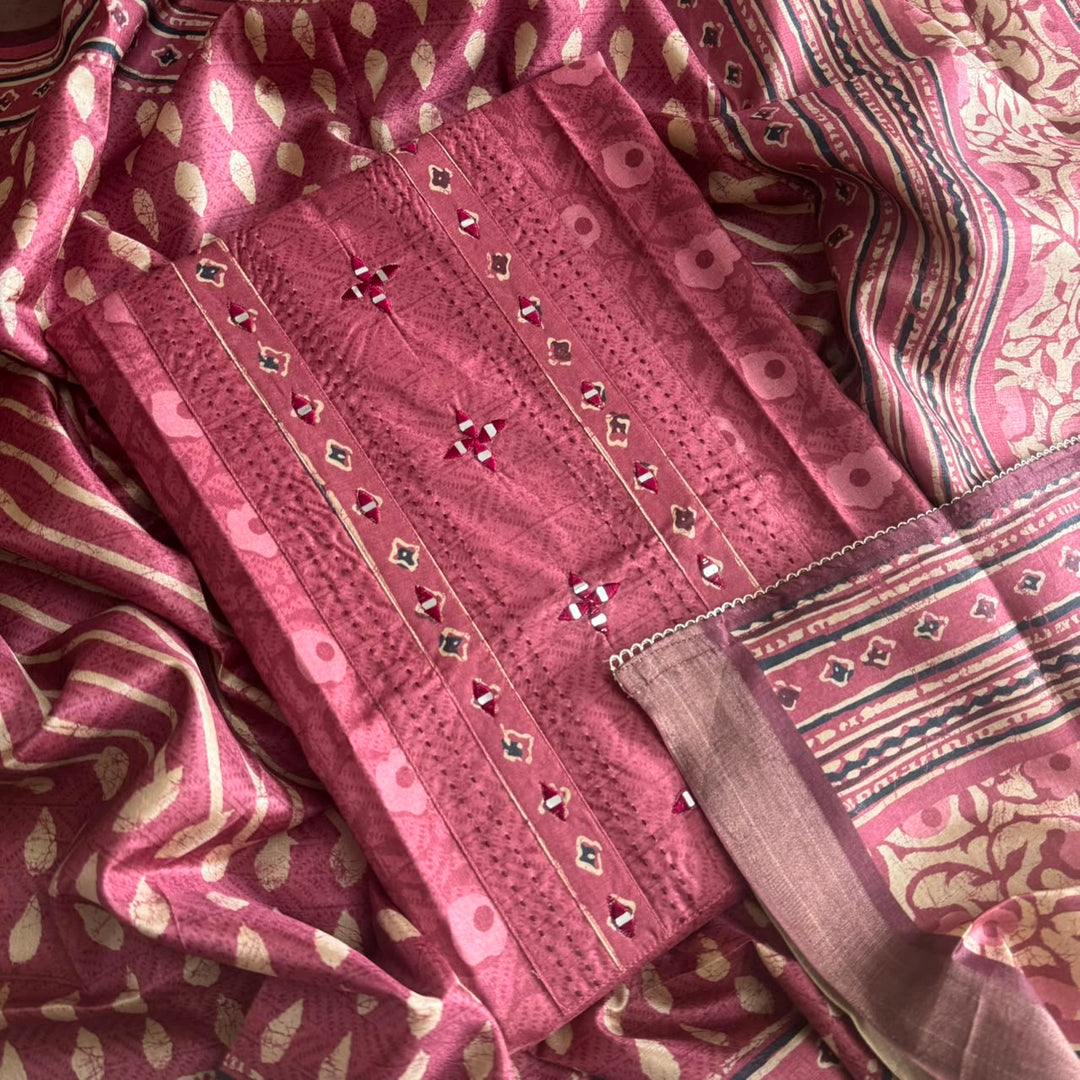 Premium Tanchui Silk Unstitched Suit Set with Mirror & Thread Work - NY2708-1