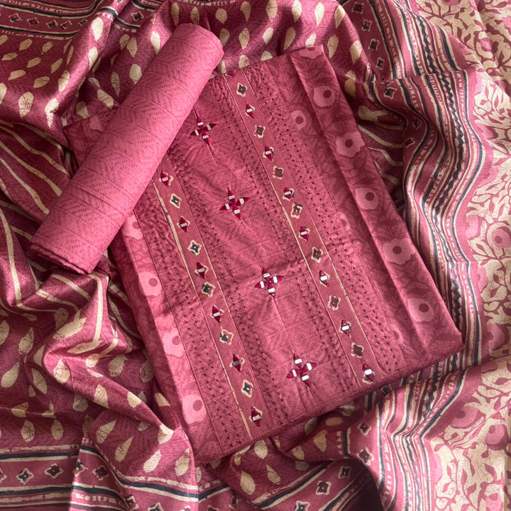 Premium Tanchui Silk Unstitched Suit Set with Mirror & Thread Work - NY2708-1