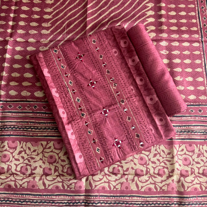 Premium Tanchui Silk Unstitched Suit Set with Mirror & Thread Work - NY2708-1