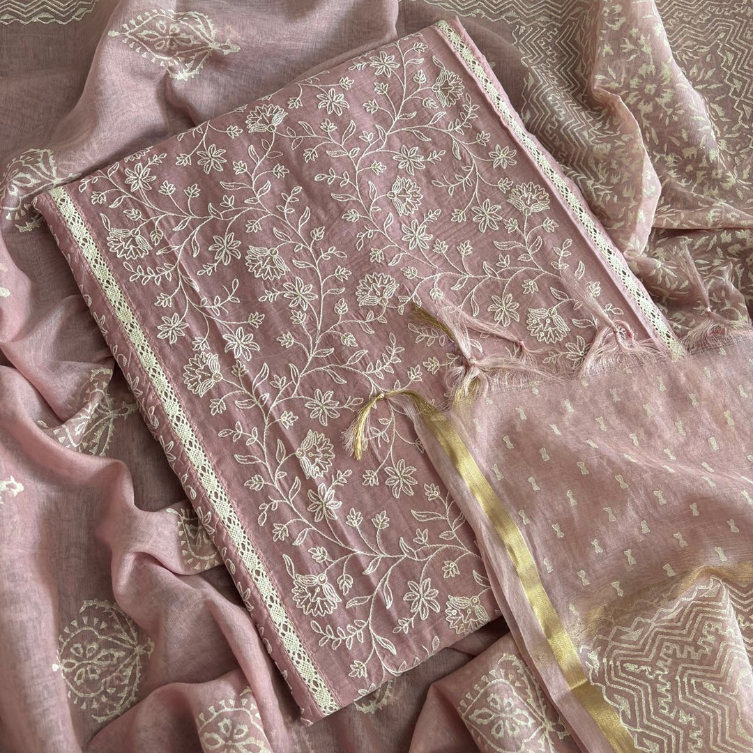 Premium Chanderi Thread & Sequin Embroidered Unstitched Suit Set-IK2649-03