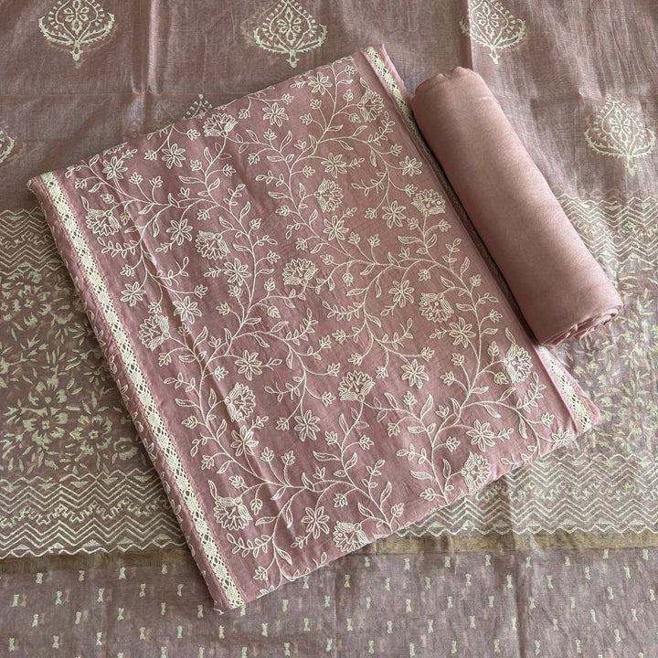 Premium Chanderi Thread & Sequin Embroidered Unstitched Suit Set-IK2649-03