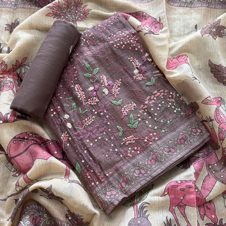 Elegant Tiji Silk Multicolor Floral Embroidery Unstitched Suit Set-SK1606-01
