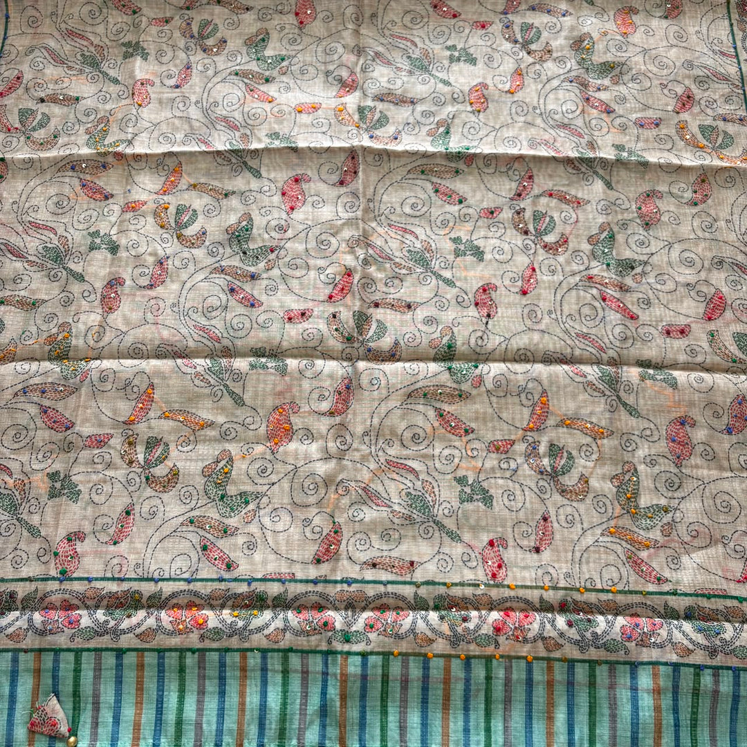 Elegant Tiji Silk Multicolor Floral Embroidery Unstitched Suit Set-SK1800-02