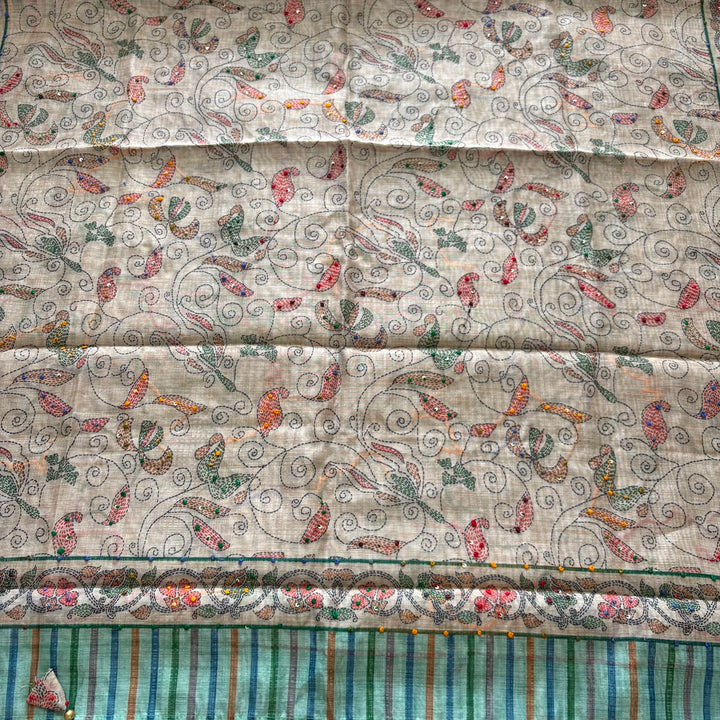 Elegant Tiji Silk Multicolor Floral Embroidery Unstitched Suit Set-SK1800-02