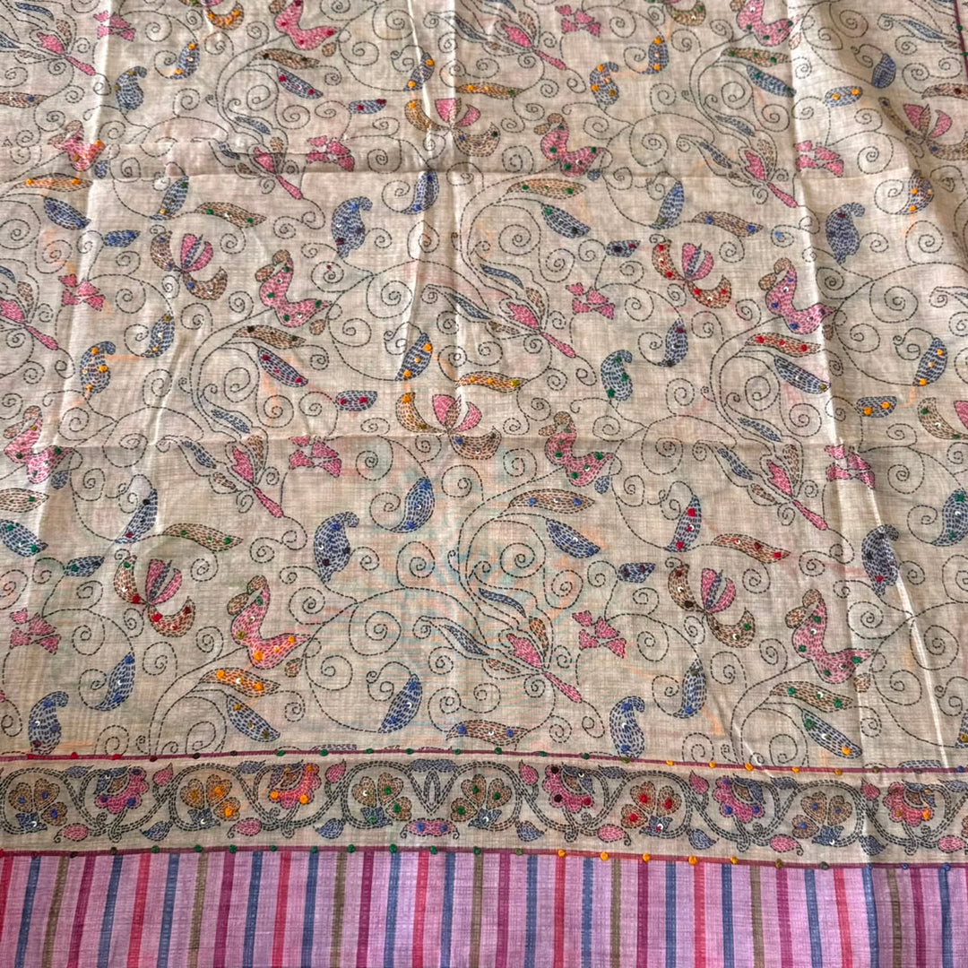 Elegant Tiji Silk Multicolor Floral Embroidery Unstitched Suit Set-SK1800-03